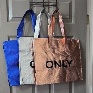 ONLY Metallic Tote Bag Set - Blue, Silver, and Copper